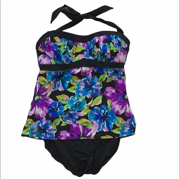 Tropical Escape Floral Halter Skirt One Piece - Picture 1 of 8